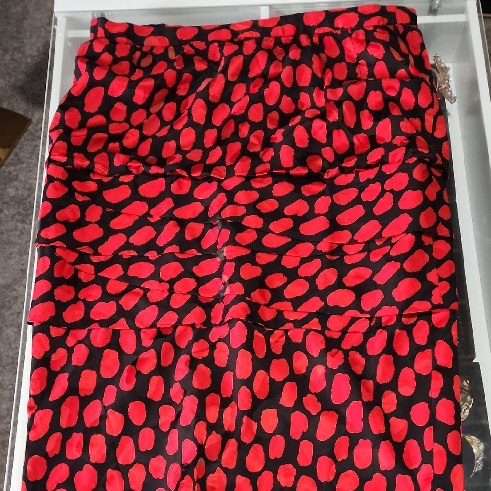 Raul Blanco Red and Black Tiered Midi Skirt